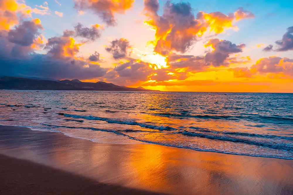 A magical sunset over Las Canteras beach in Gran Canaria