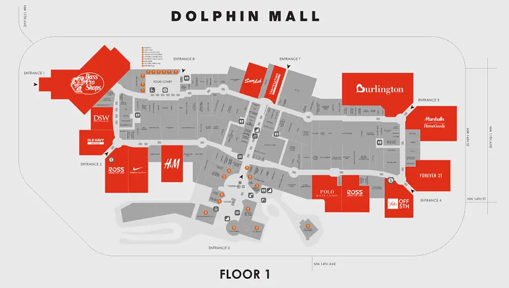 Map over Dolphin Mall, Miami FL