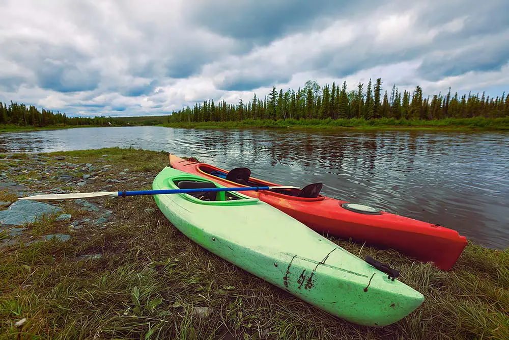 Kayaks on the shoreline