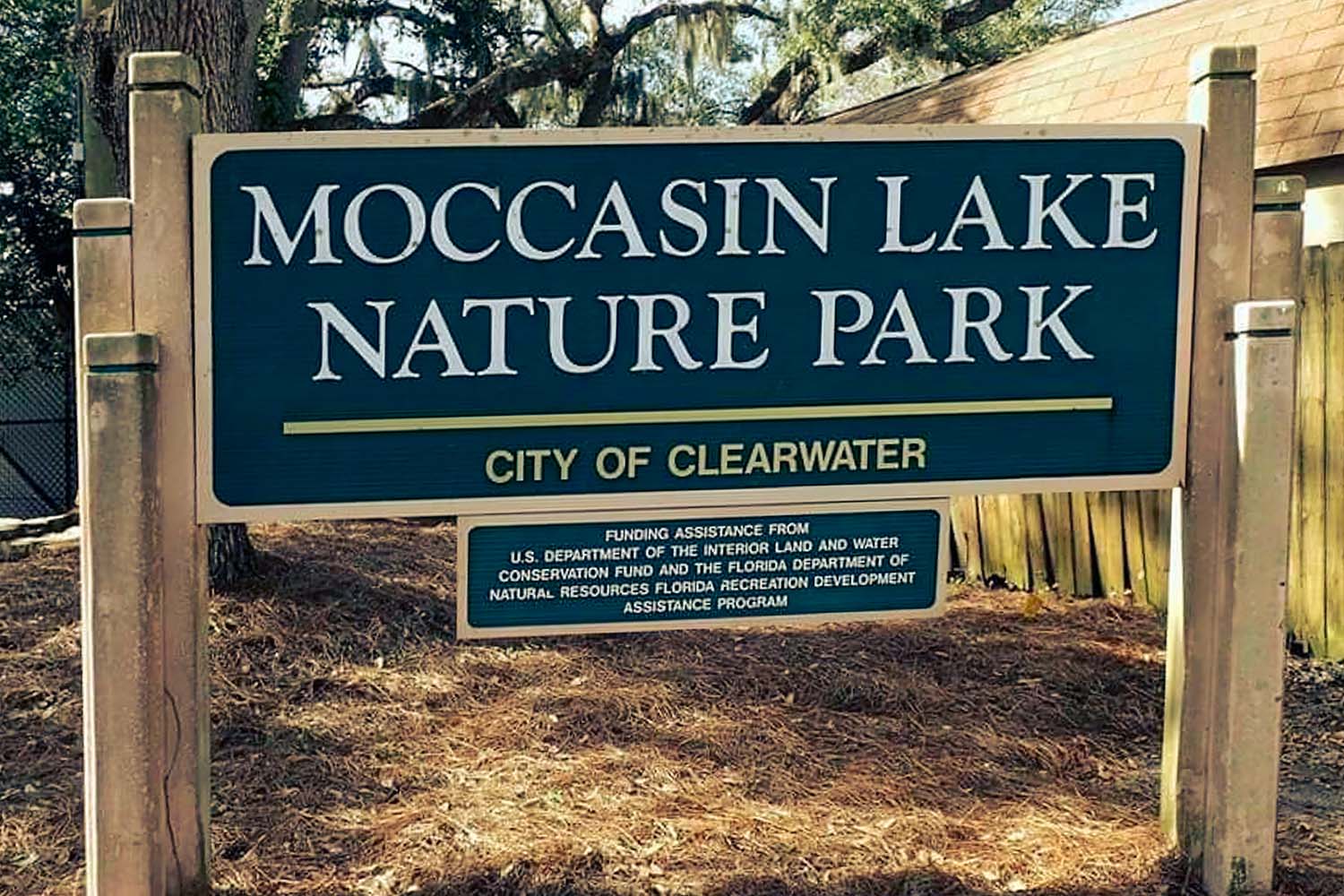 Moccasin Lake Natural Park sign in Clearwater Beach, FL