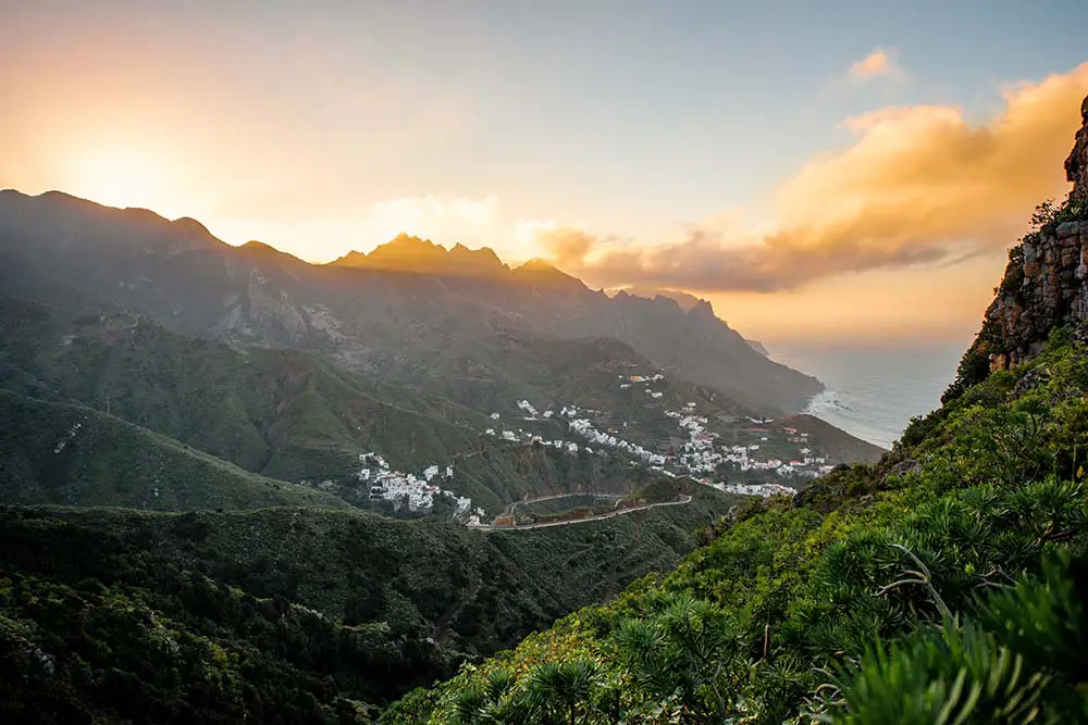 Taganana village in Anaga Rural Park during a sunset.